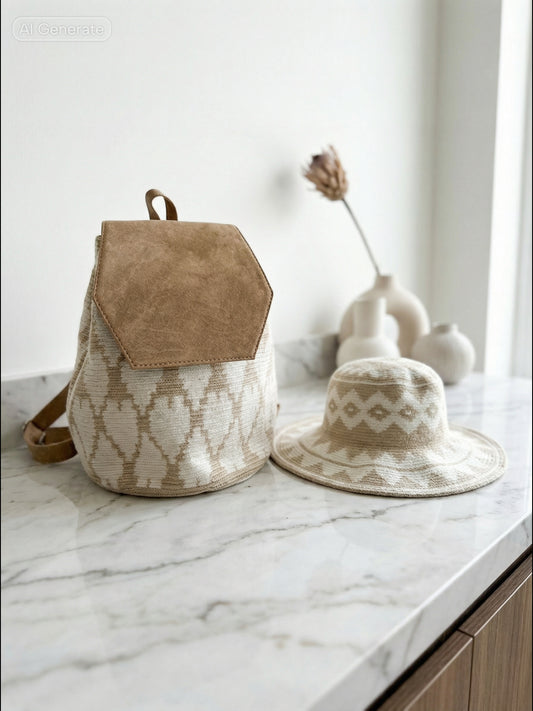 Handcrafted Set Backpack + crochet hat Wayuu handmade