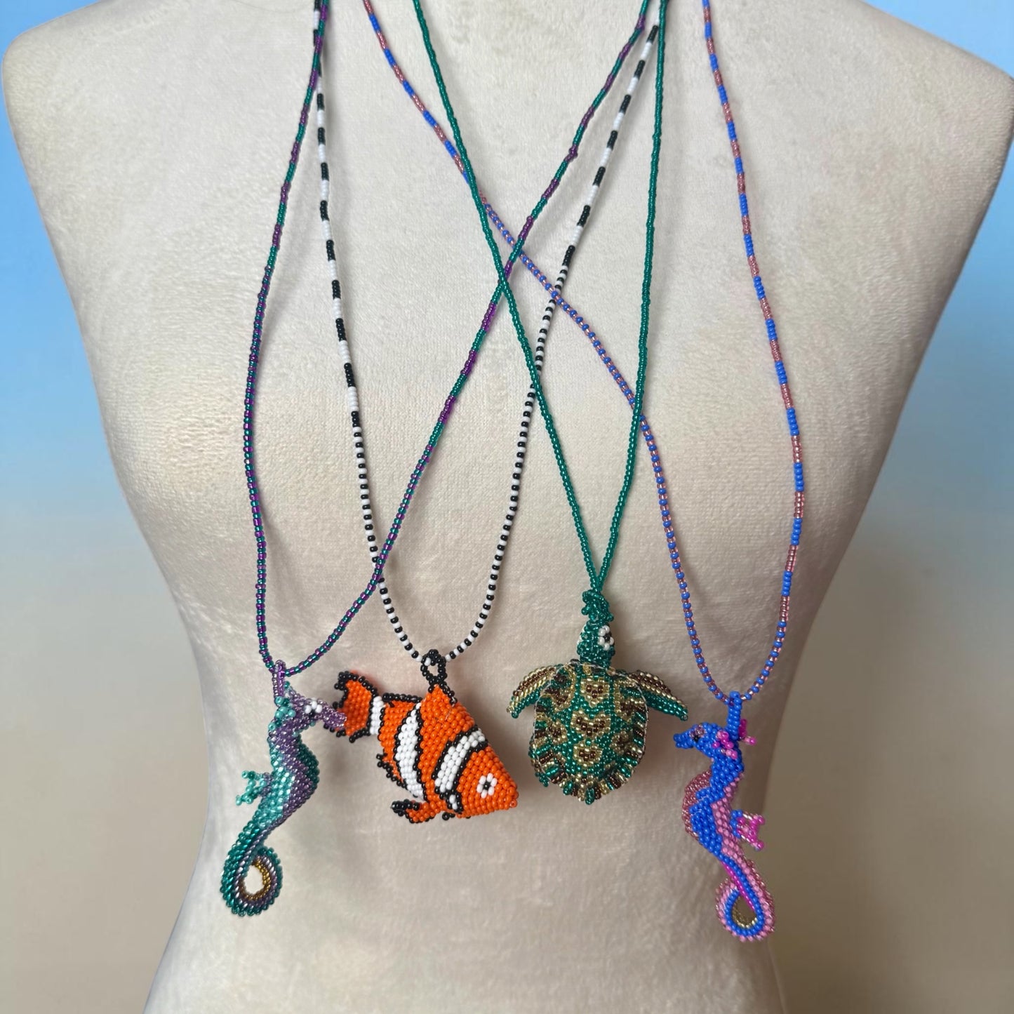 Sea Animals 3D Beaded Necklaces colors  Artisan Boho Jewelry