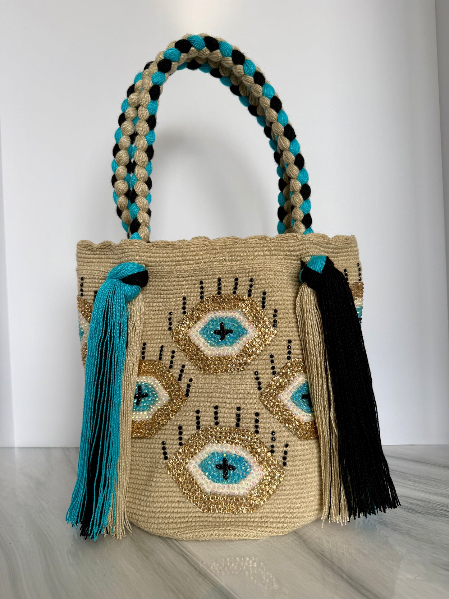 Tote bag rapunzel large shoulder bag Hand-Painted Evil Eye Bag