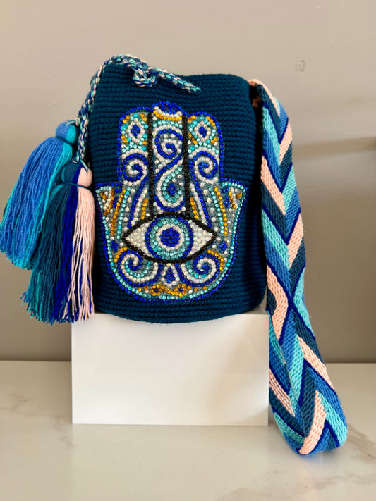 Hamsa Handbag Handcrafted Wayuu Zafira Complements crossbody bucket Bag 