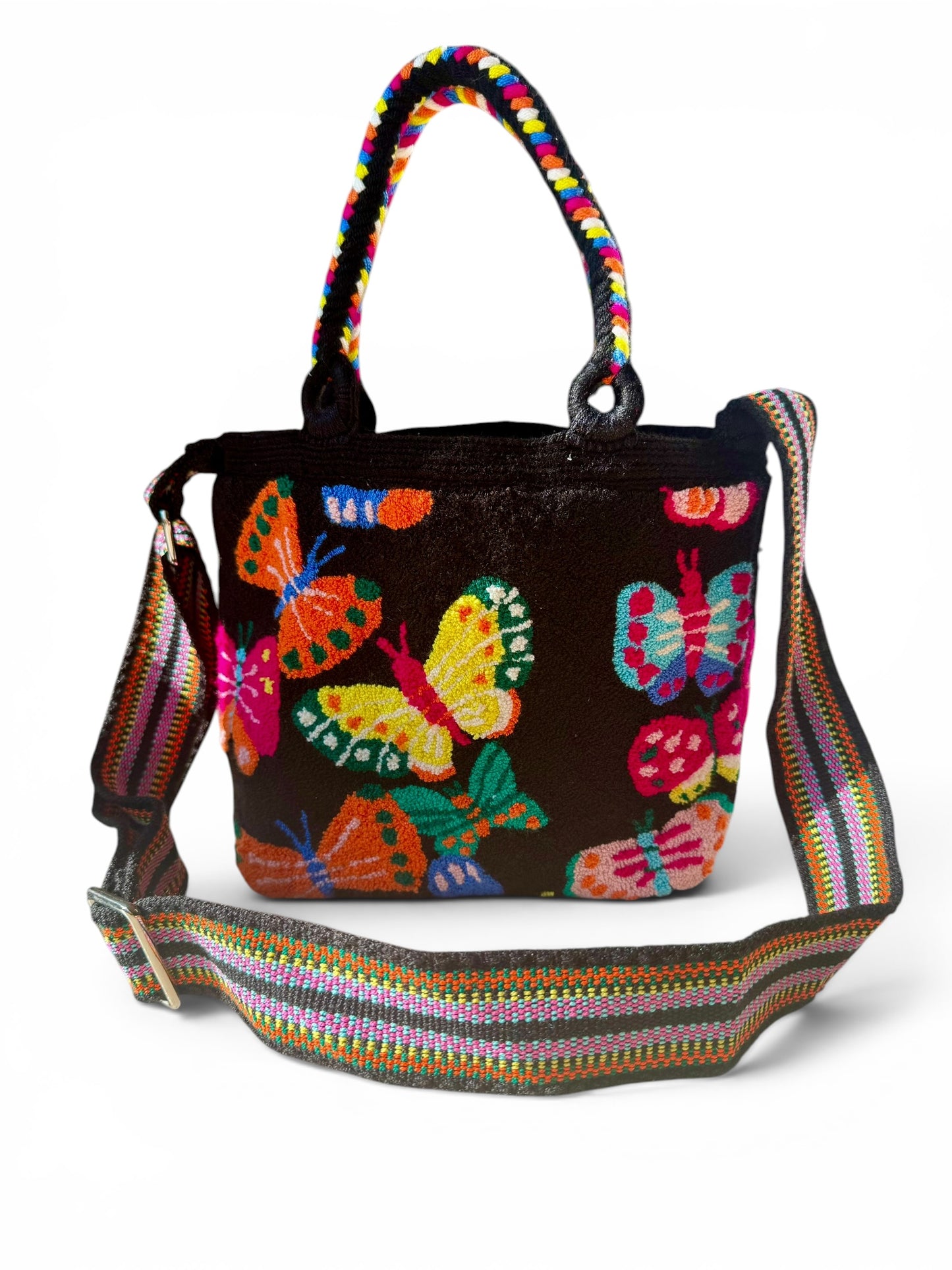 Butterfly Tapestry Mini Tote Bag with Adjustable Strap | Handmade Luxury Crossbody Purse