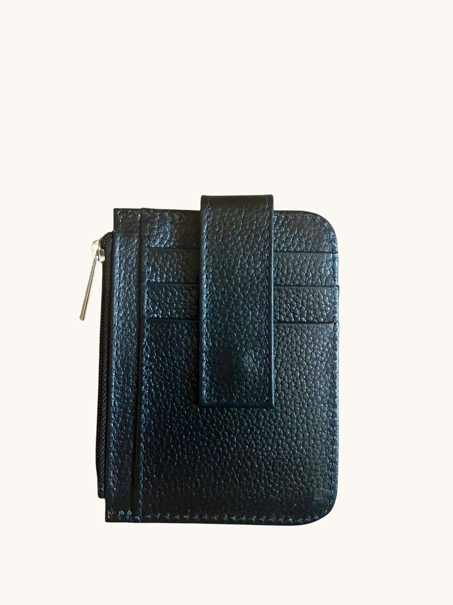 Genuine Cowhide Leather Card Holder Wallet with Zipper Hair-On Multiple Card Slots 4.5” x 3.5”