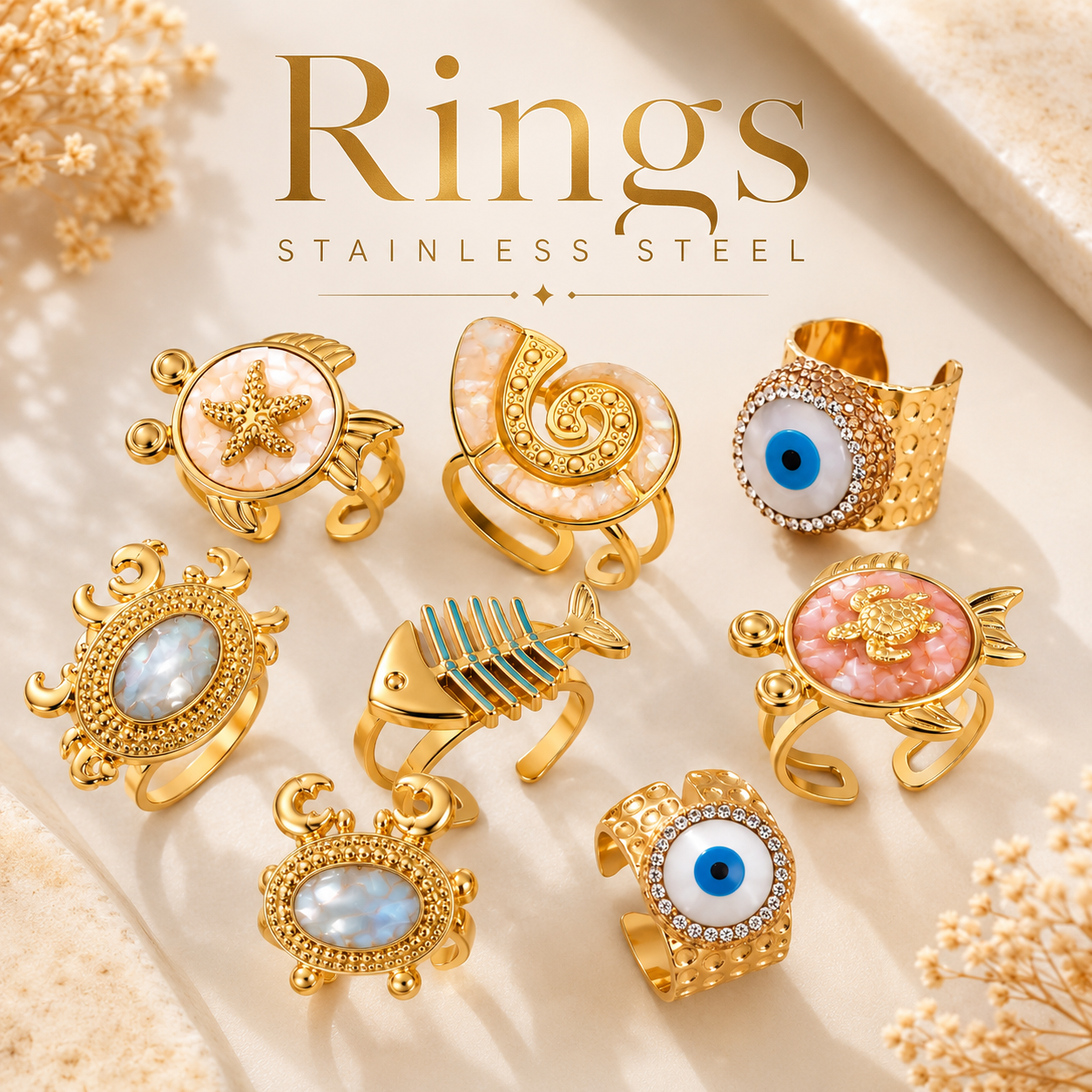 Luxury Rings Against  for Women, Stainless Steel Hollow Open Ring, Gold Color, Lucky Cubic Zirconia Jewelry, Rings for Women
