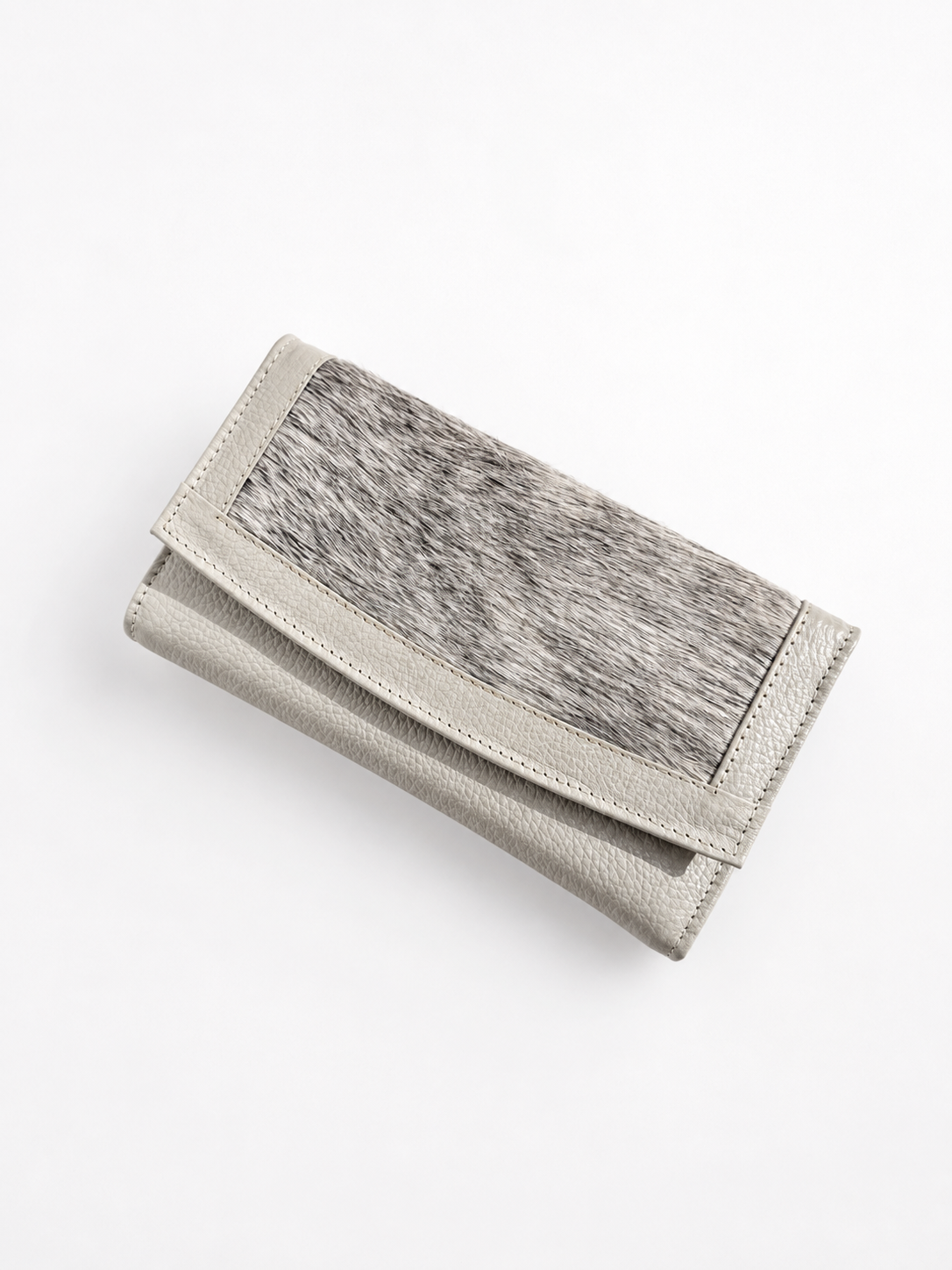 Genuine Cowhide Leather Card Holder Wallet with Zipper Hair-On Multiple Card Slots
