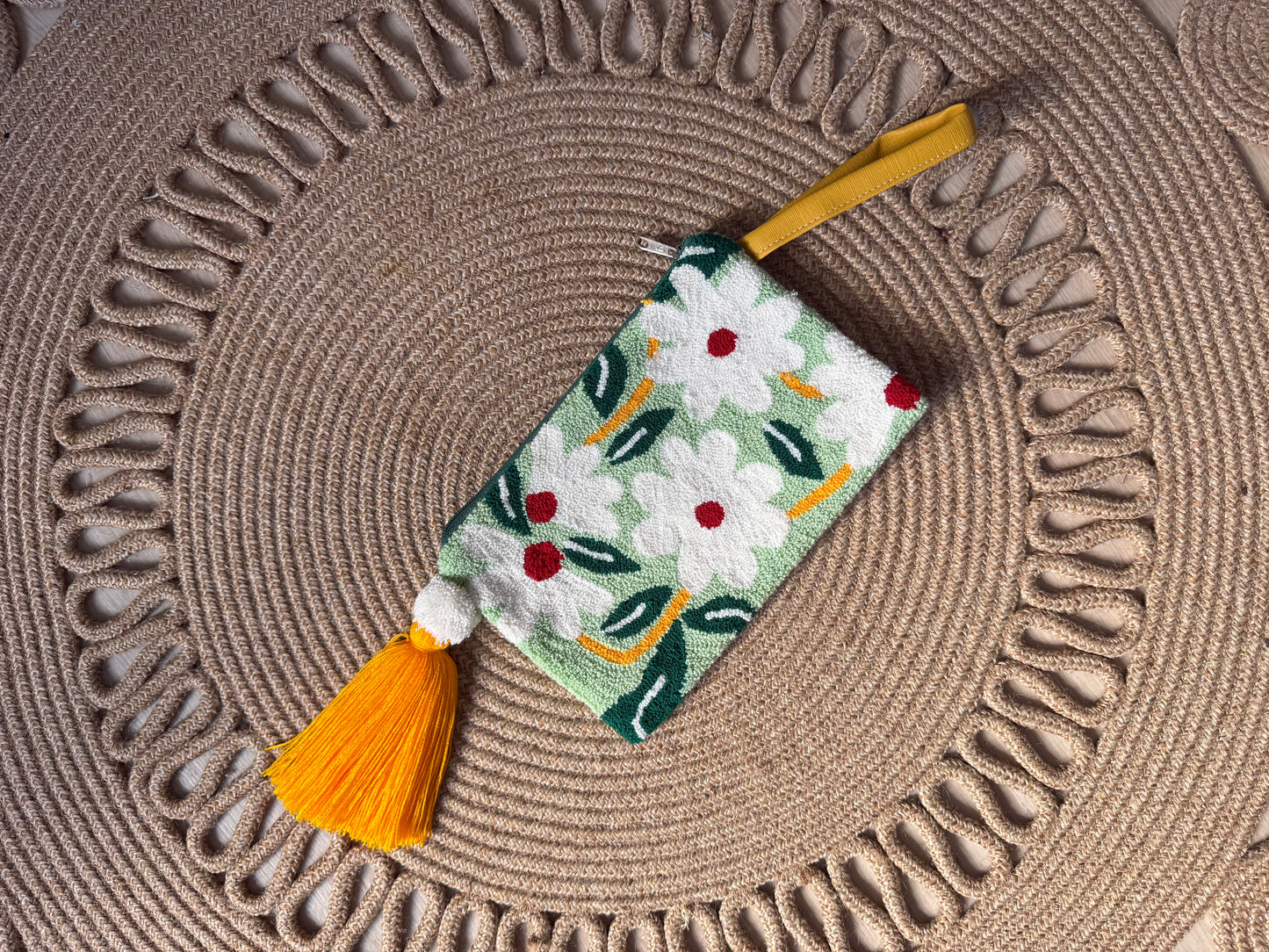 Handmade Floral Clutch | Colorful Embroidered Tapizado Bag with Tassel | Boho Wristlet