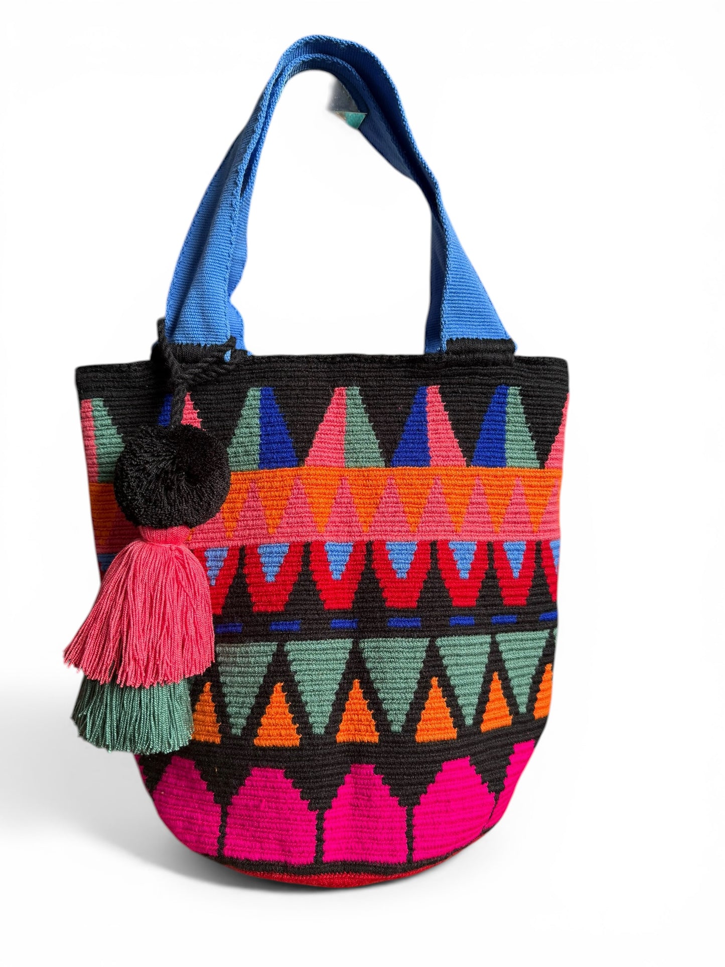 Wayuu XL Handwoven Tote Bag Inner lining, sliding and ornament (pompom)