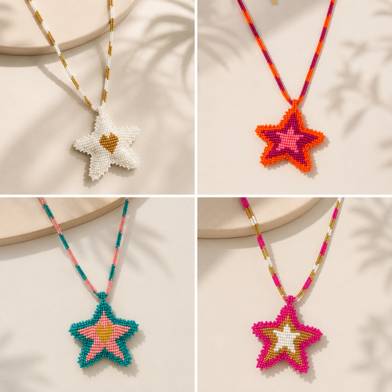 Stars 3D Beaded Necklaces colors  Artisan Boho Jewelry