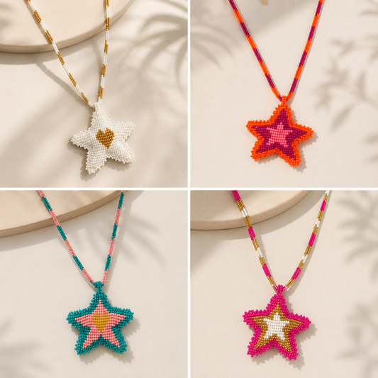 Stars 3D Beaded Necklaces colors  Artisan Boho Jewelry