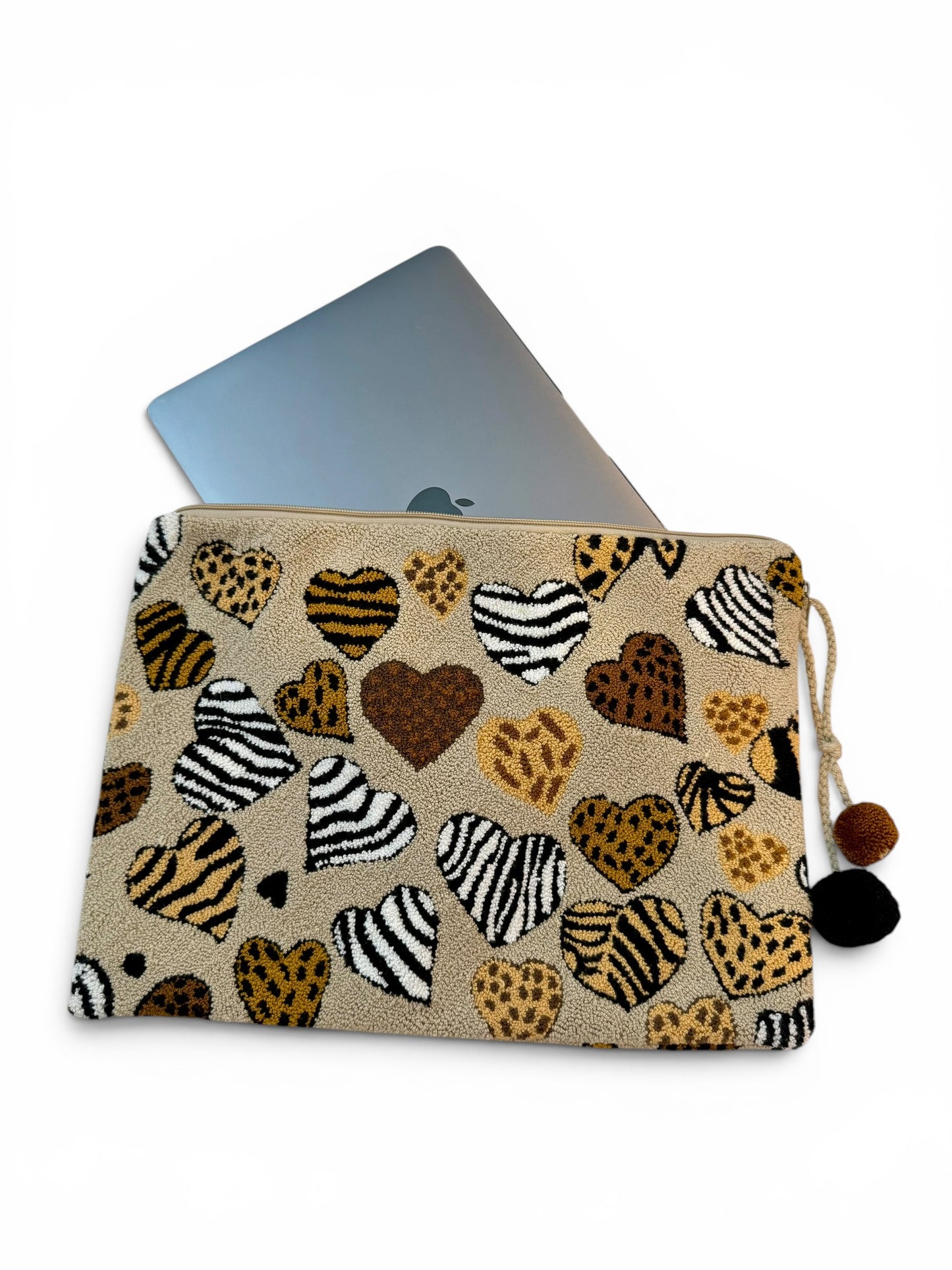 Handmade Embroidered Laptop Sleeve | Colorful Laptop Cover with Inner Lining, Zipper & Tassel Charms | 12x10 Inch