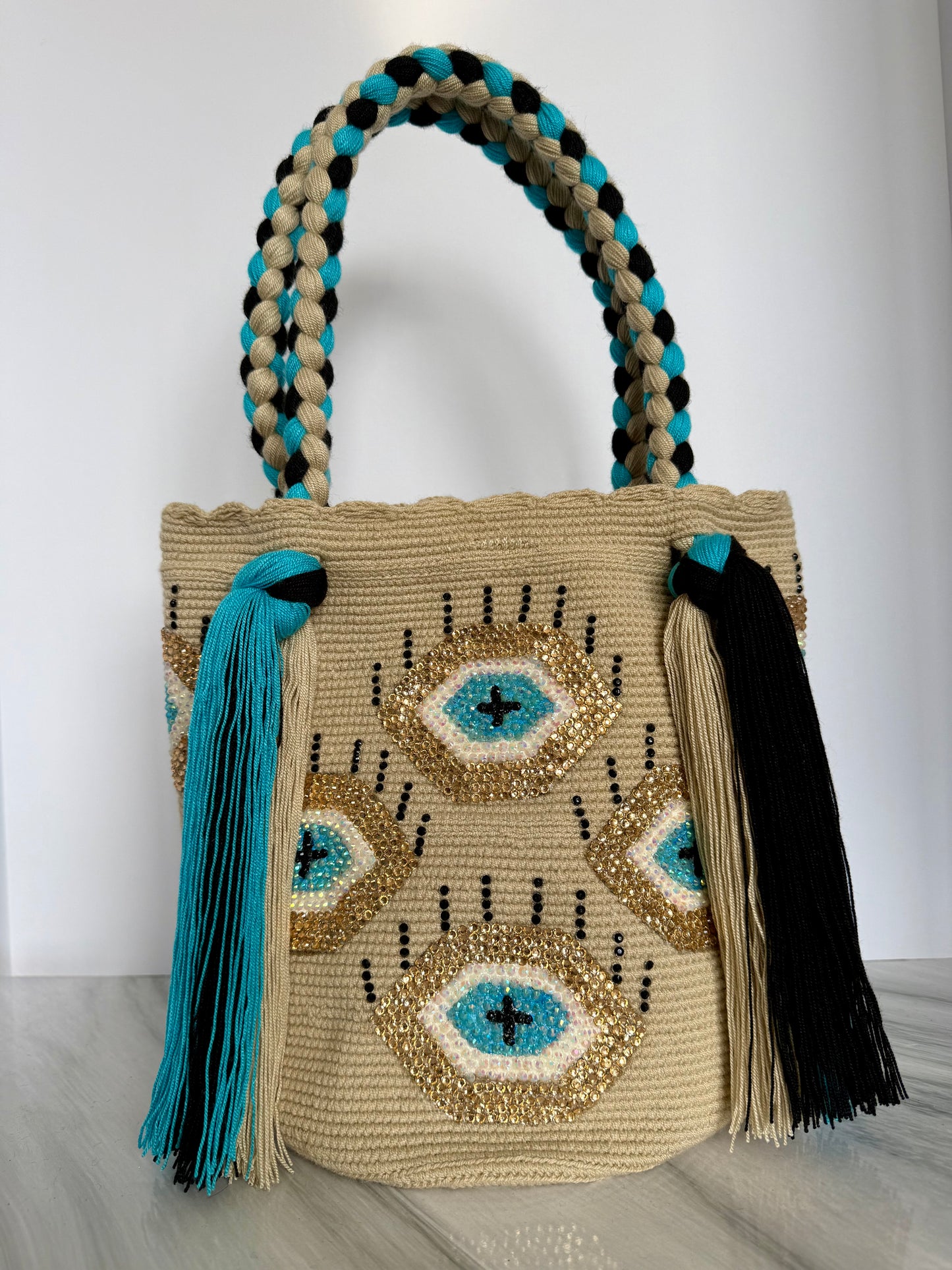Tote bag rapunzel large shoulder bag Hand-Painted Evil Eye Bag