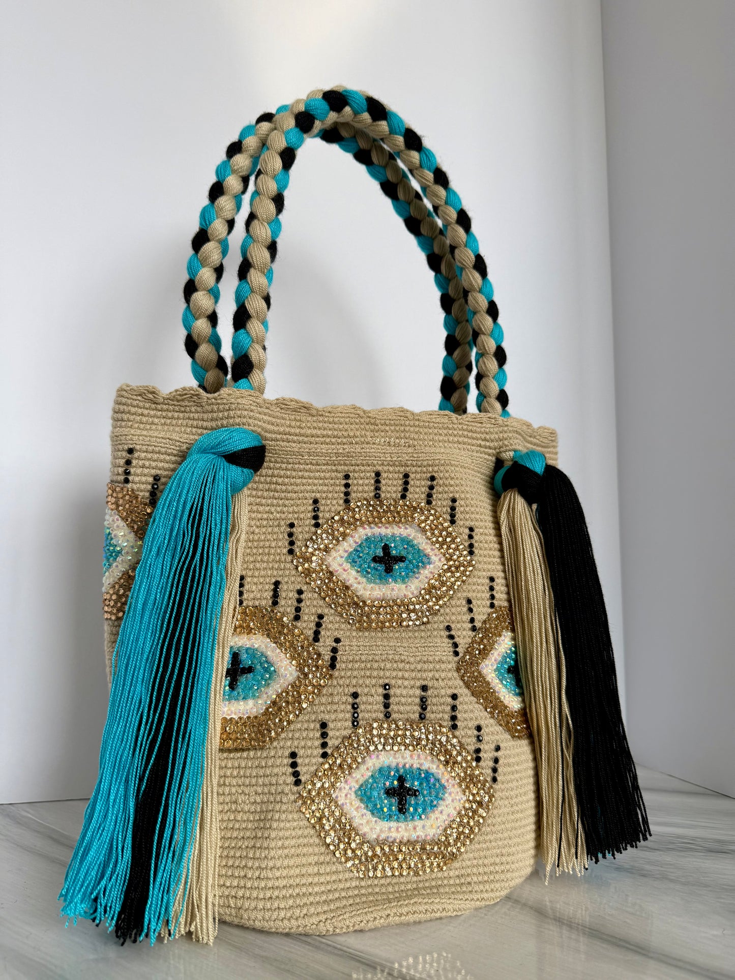 Tote bag rapunzel large shoulder bag Hand-Painted Evil Eye Bag