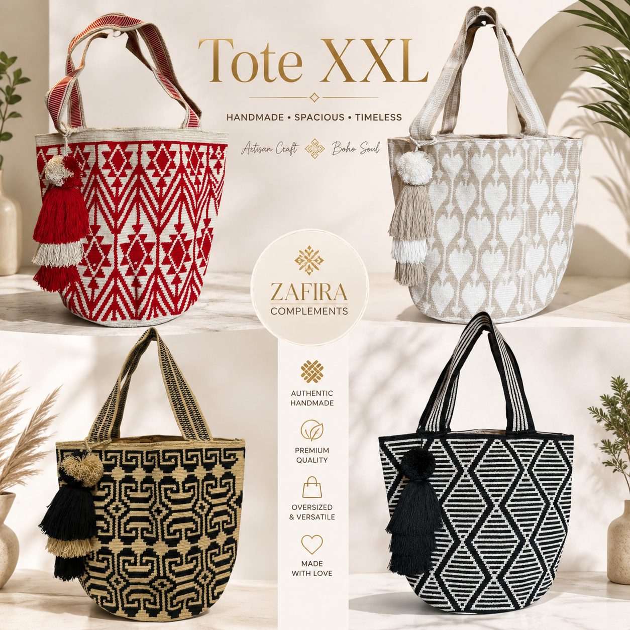 XXL Handmade Wayuu Tote Bag – Large Crochet Shoulder Bag for Women | Artisan Colombian Beach & Everyday Tote