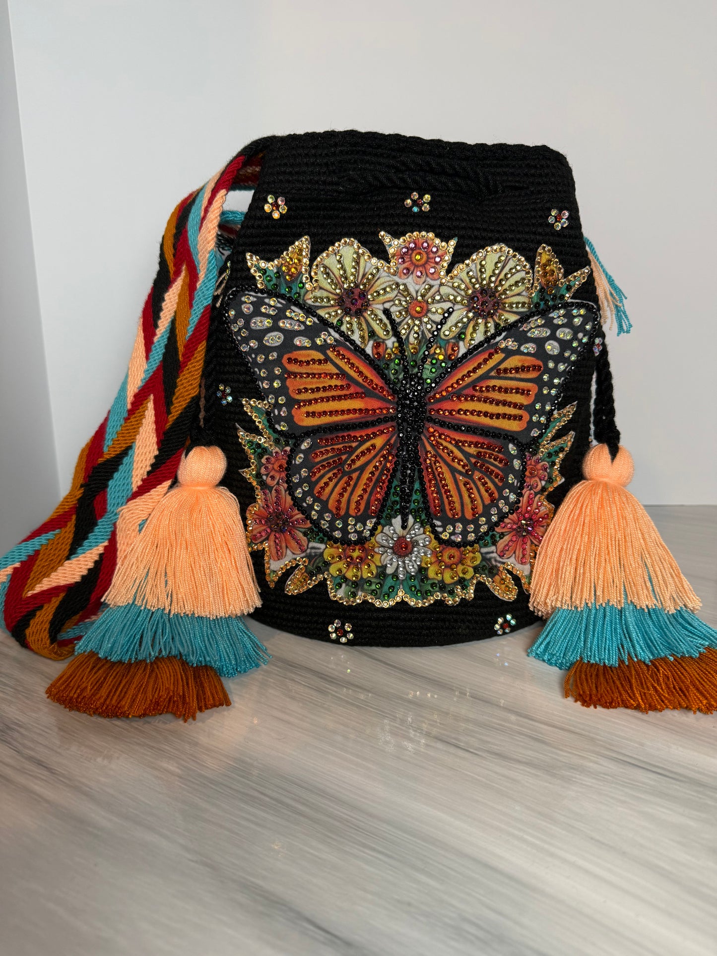 Wayuu Bag L Butterfly Decorated Unique Handmade Artisan Bag