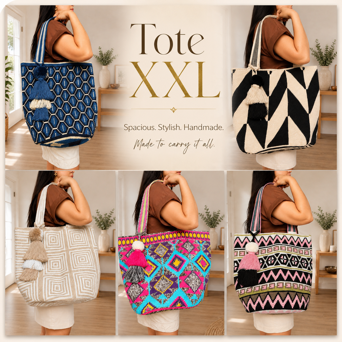 XXL Handmade Wayuu Tote Bag – Large Crochet Shoulder Bag for Women | Artisan Colombian Beach & Everyday Tote