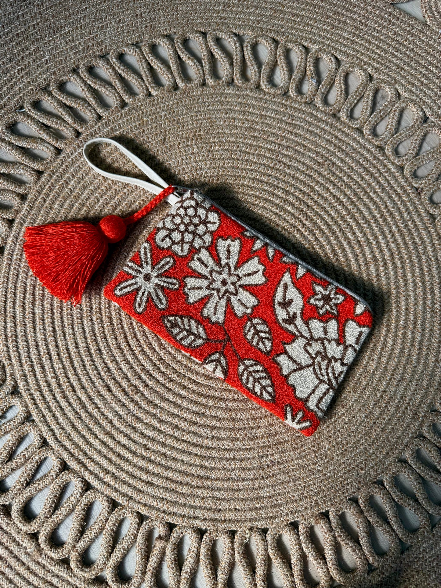 Handmade Floral Clutch | Colorful Embroidered Tapizado Bag with Tassel | Boho Wristlet
