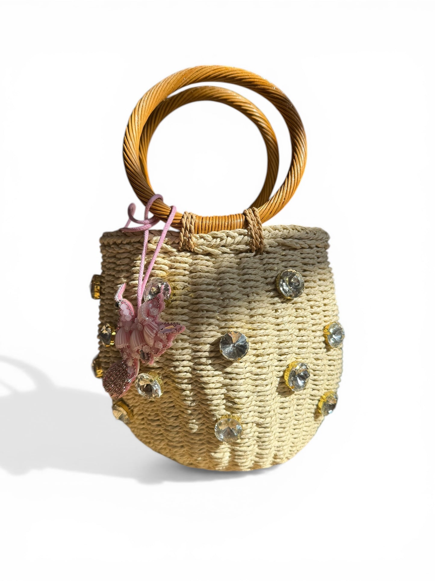 Handmade bucket bag with sparkling rhinestones + charm bag Elegant woven handbag