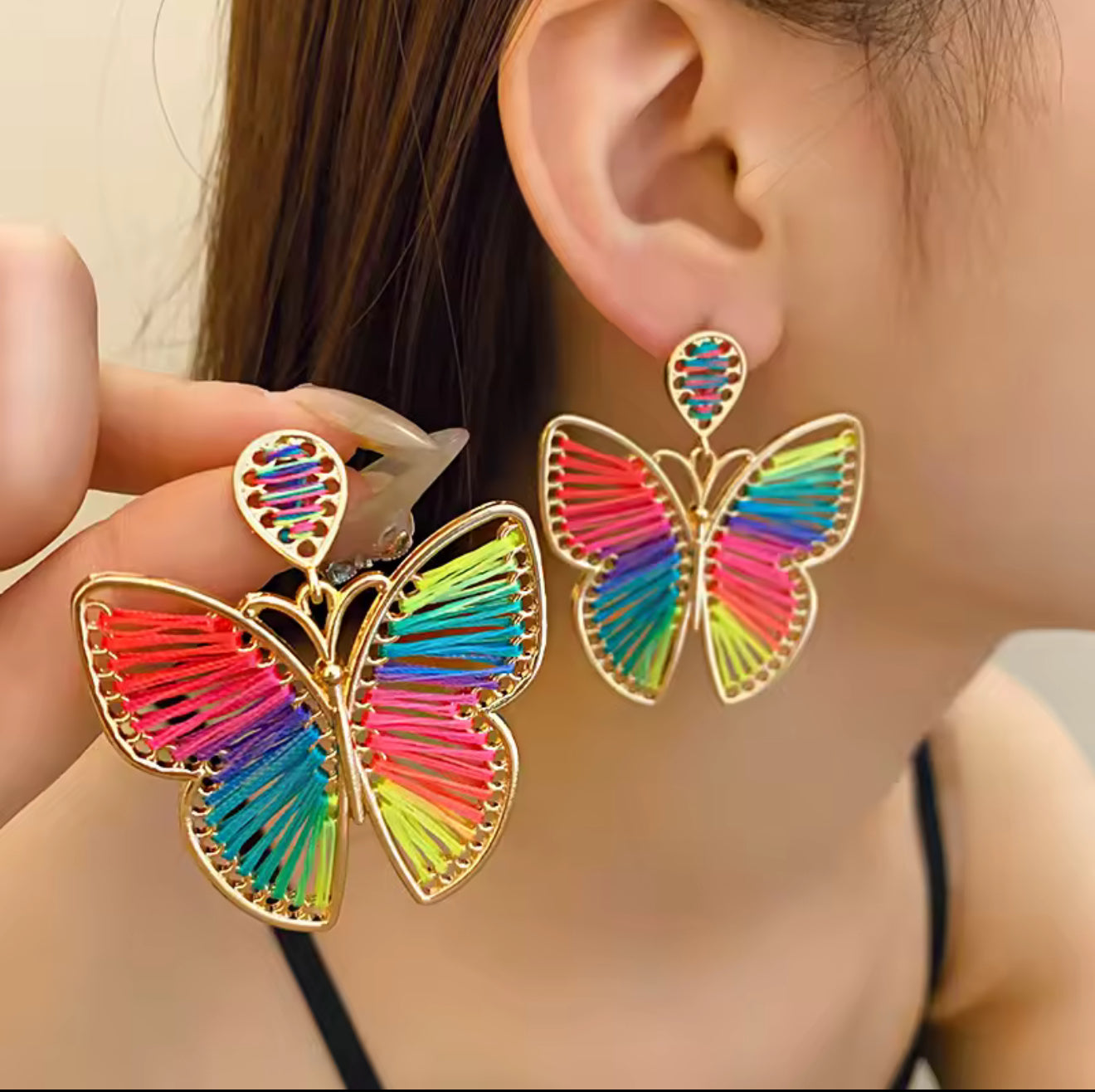 Hand Embroidered Earrings Strawberries, Hearts & Birds