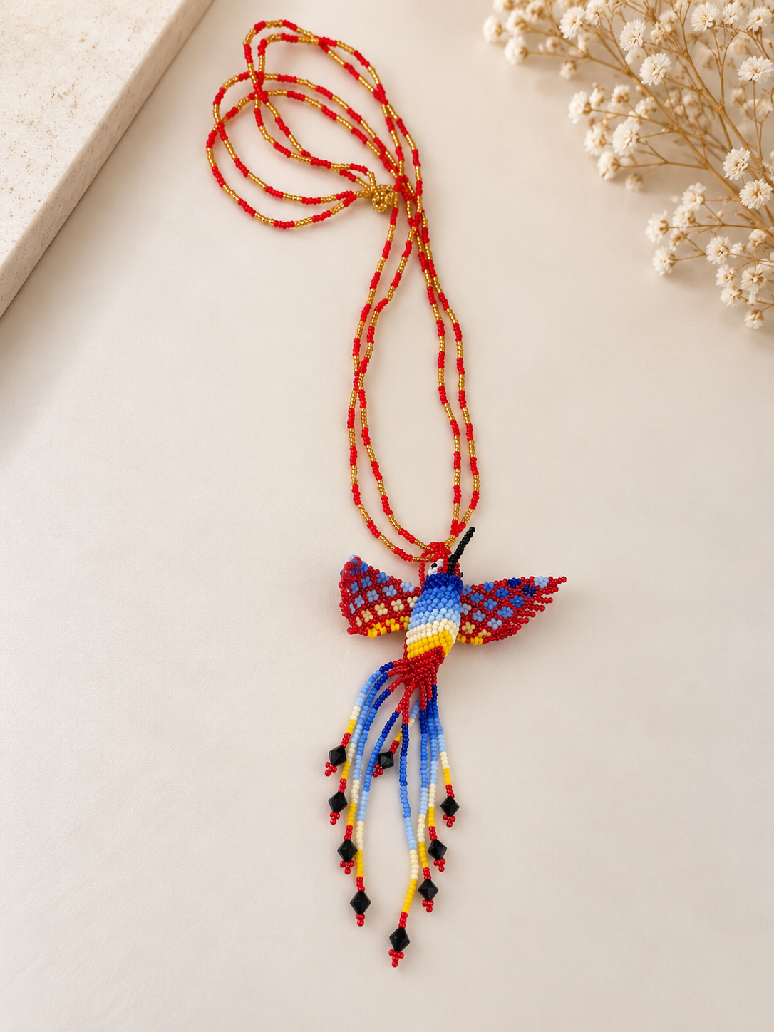 Hummingbird 3D Beaded Necklaces colors Artisan Boho Jewelry