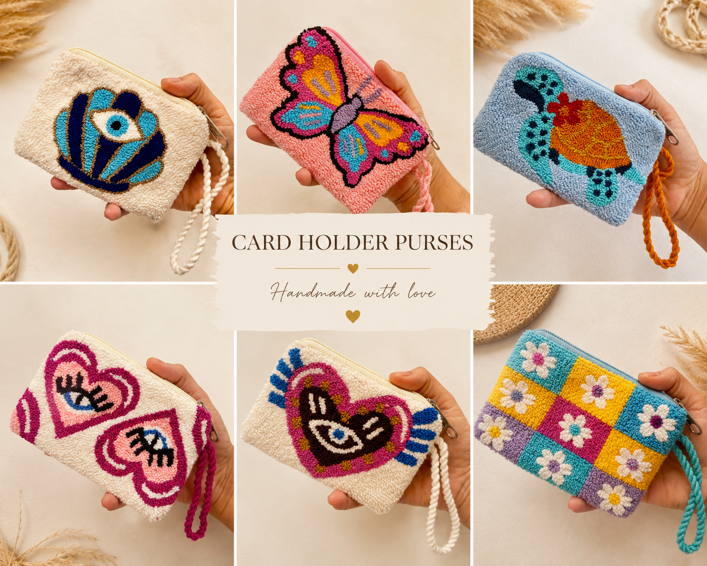 Hand-Embroidered Card holder Purses – Unique Charm Wallets Full of Protection & Color