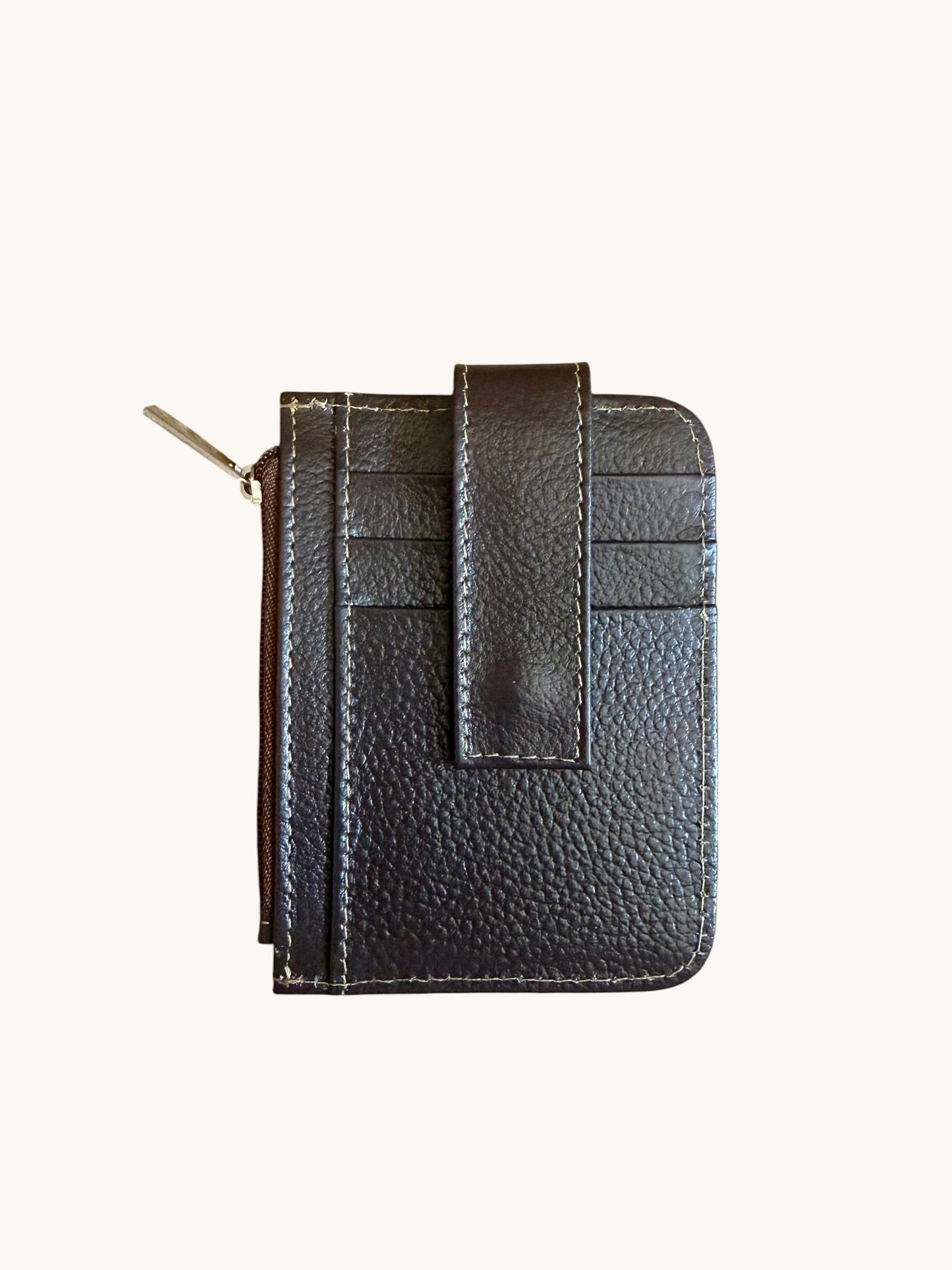 Genuine Cowhide Leather Card Holder Wallet with Zipper Hair-On Multiple Card Slots 4.5” x 3.5”