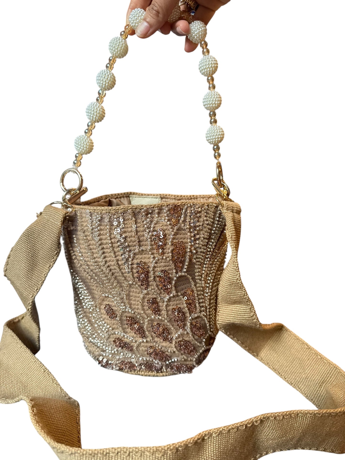 Luxury Handmade Beaded Mini Bucket Bag double use Sequin Crossbody Purse with Beaded Handle