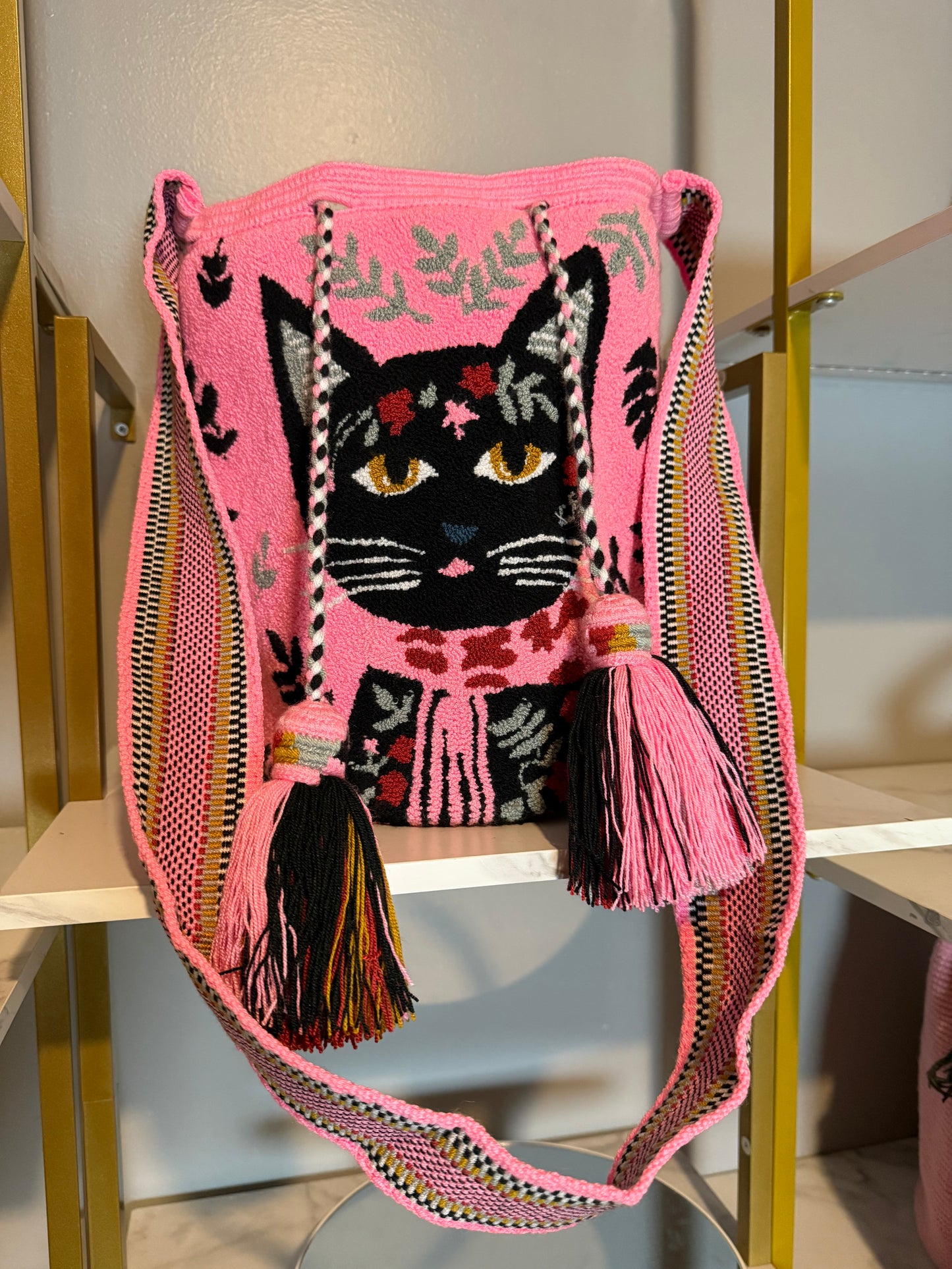 Upholstered large cat Pink crossbody Bag