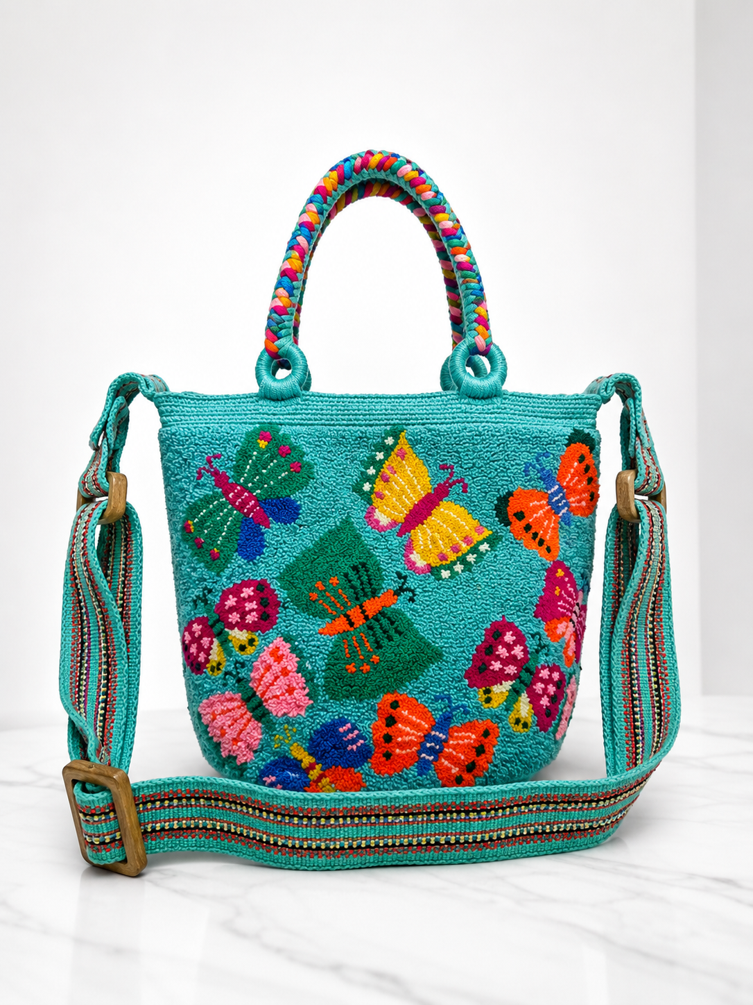 Butterfly Tapestry medium Tote Bag with Adjustable Strap | Handmade Luxury Crossbody Purse