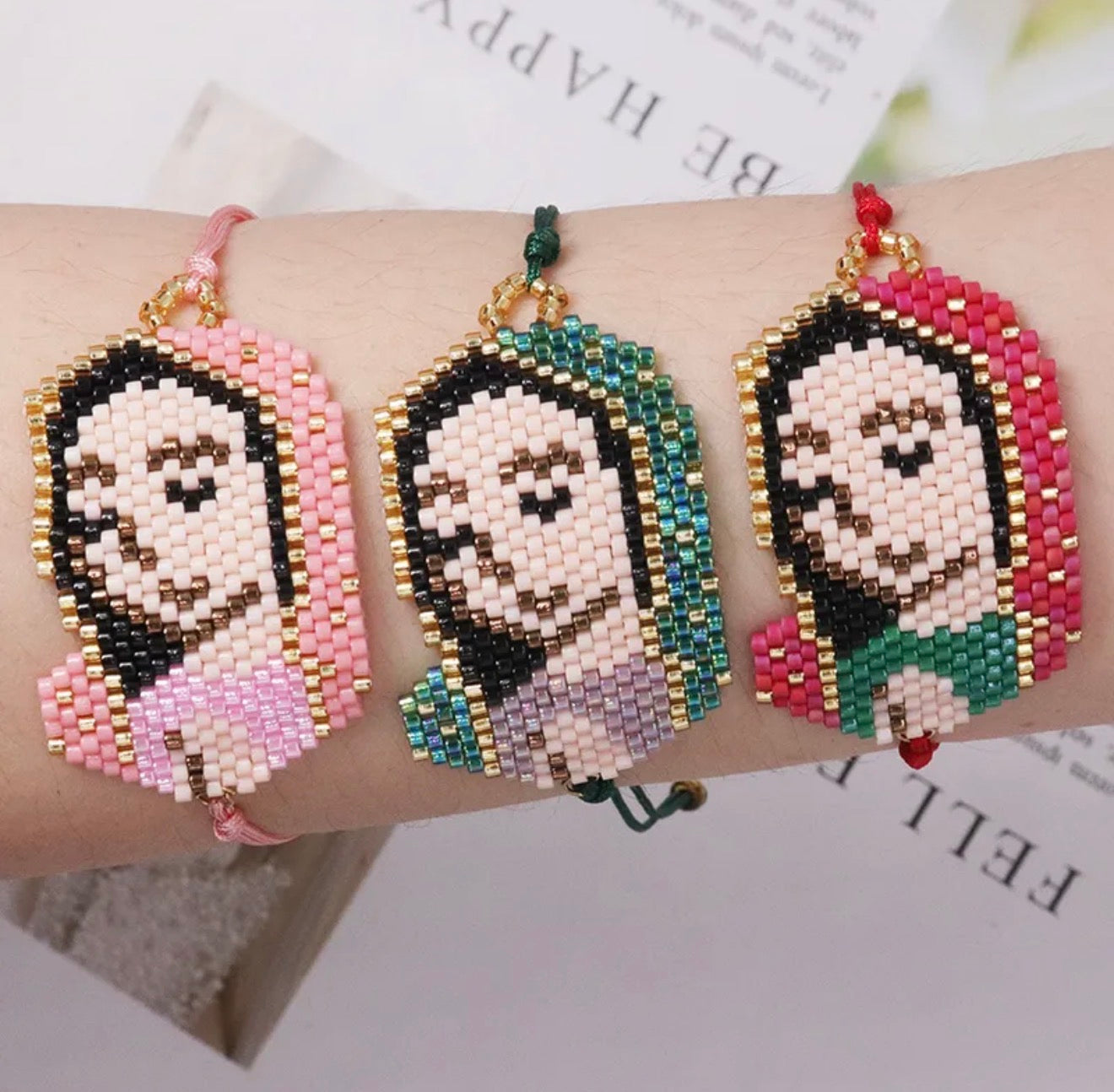 Handmade Virgin of Guadalupe Beaded Bracelets Adjustable Cord Spiritual Jewelry