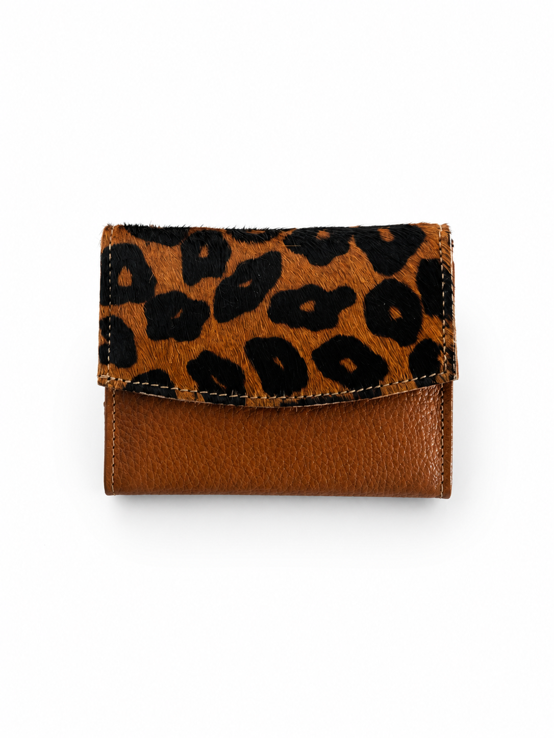 Genuine Cowhide Leather Card Holder Wallet with Zipper Hair-On Multiple Card Slots