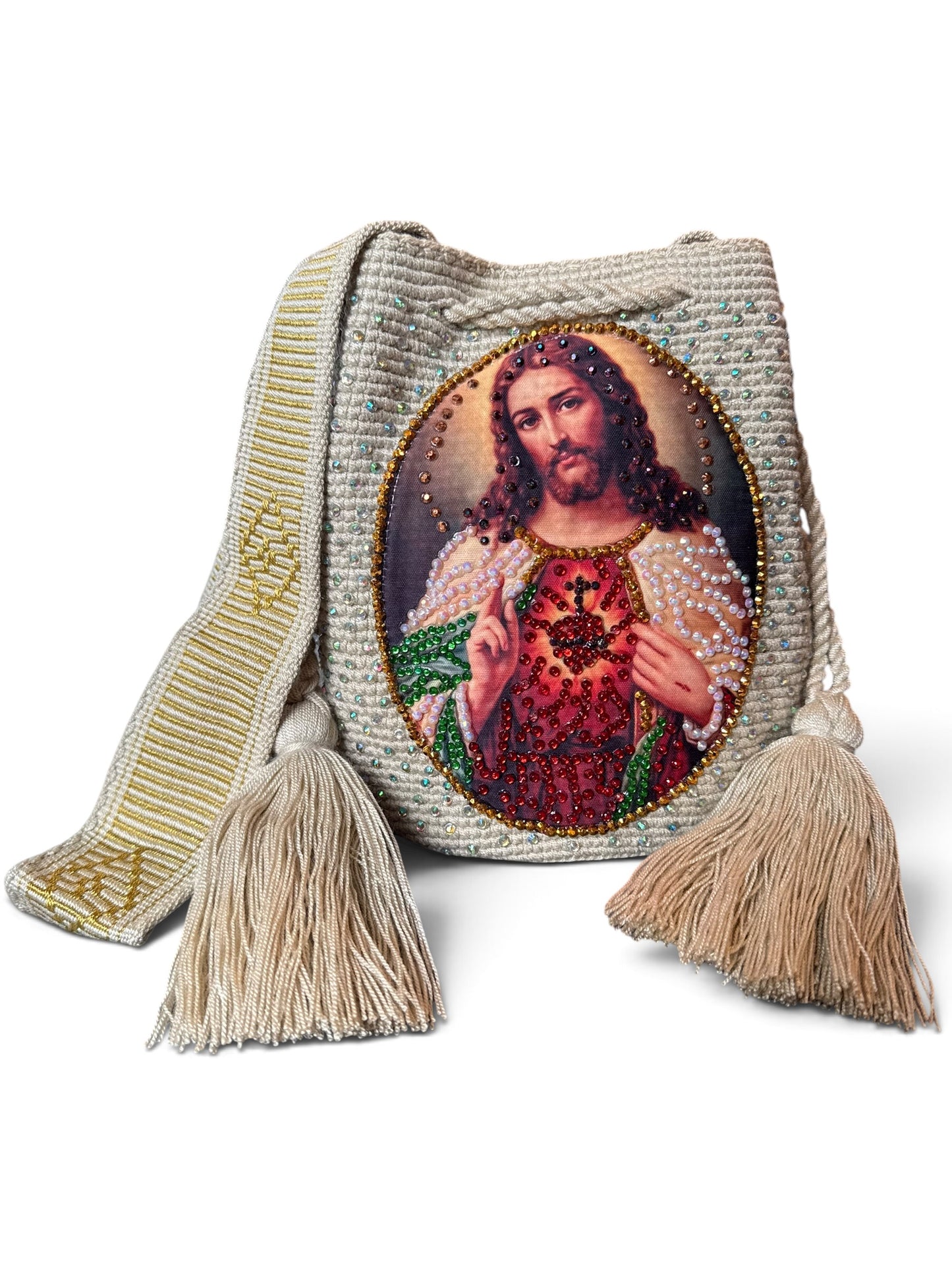 Handmade Jesus Christ Bag Decorated with Crystals Exclusive Zafira Complements Design medium