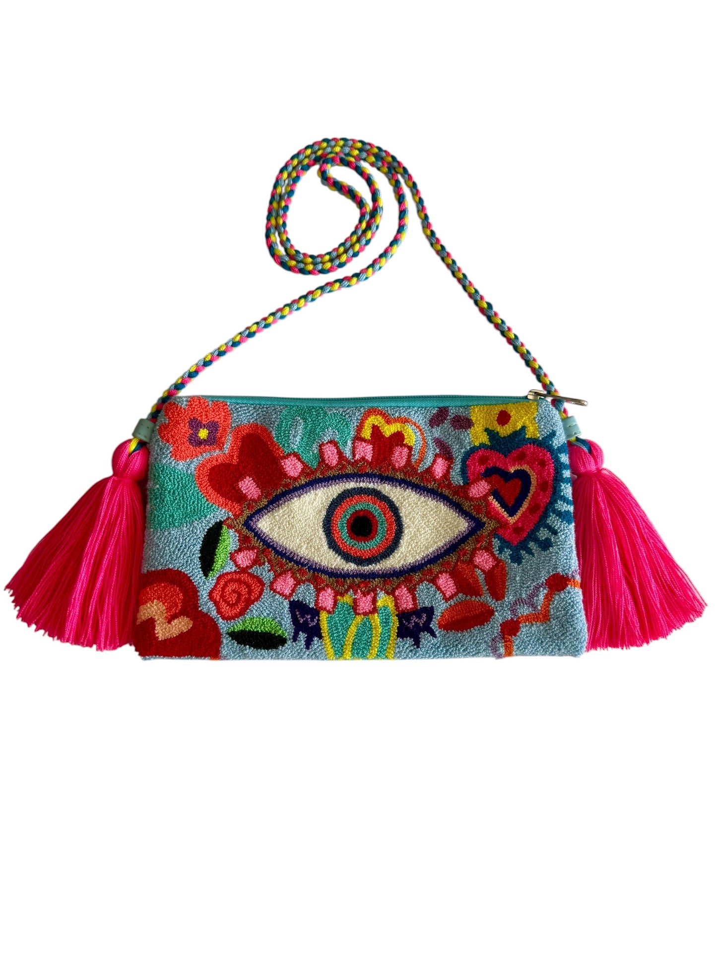 Handmade Crossbody Wayuu Upholstery Handbag Evil eye Zafira Complements