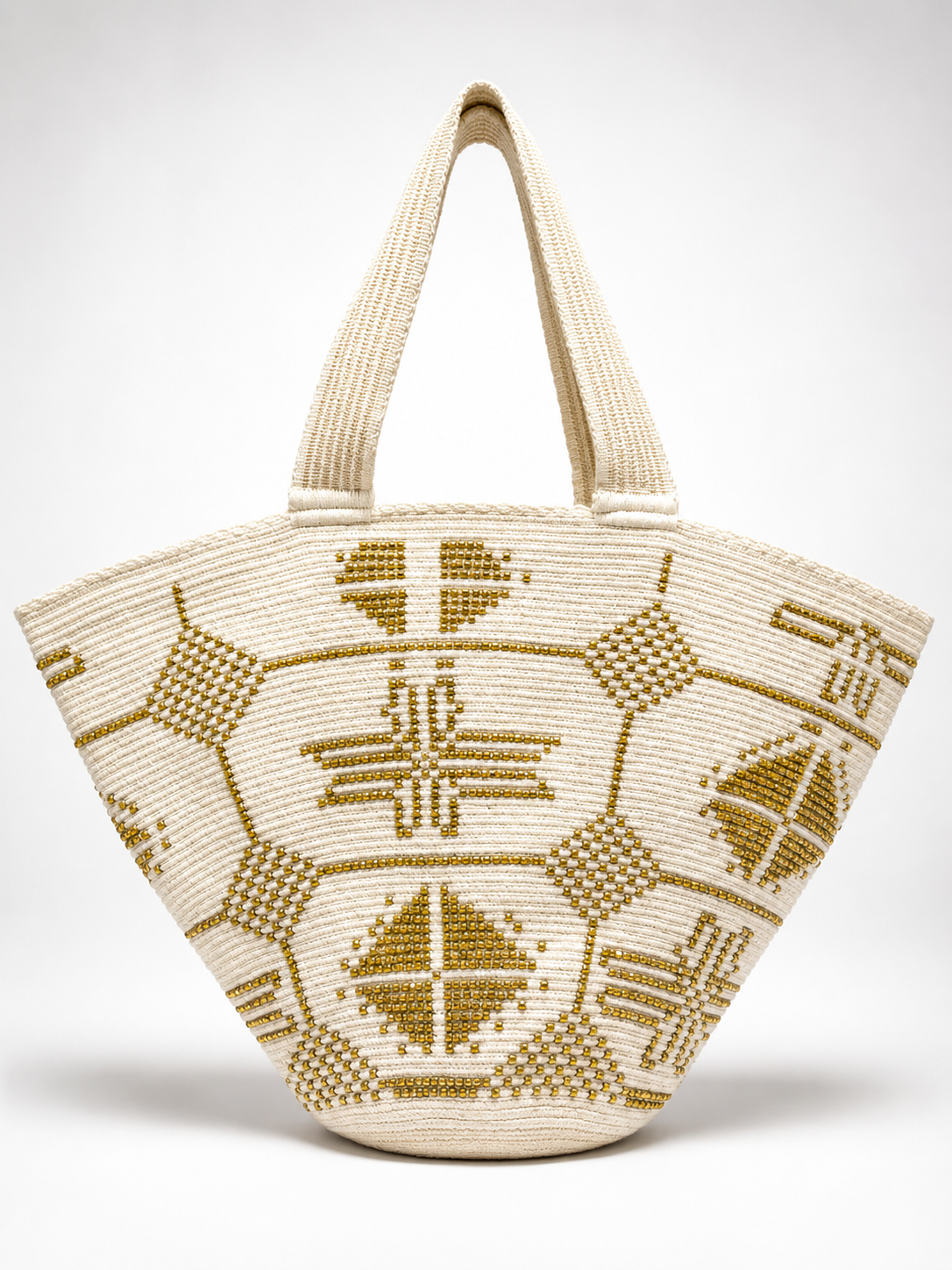 Decorated XL Handmade Crochet Tote Bag | Beaded Artisan Shoulder Bag