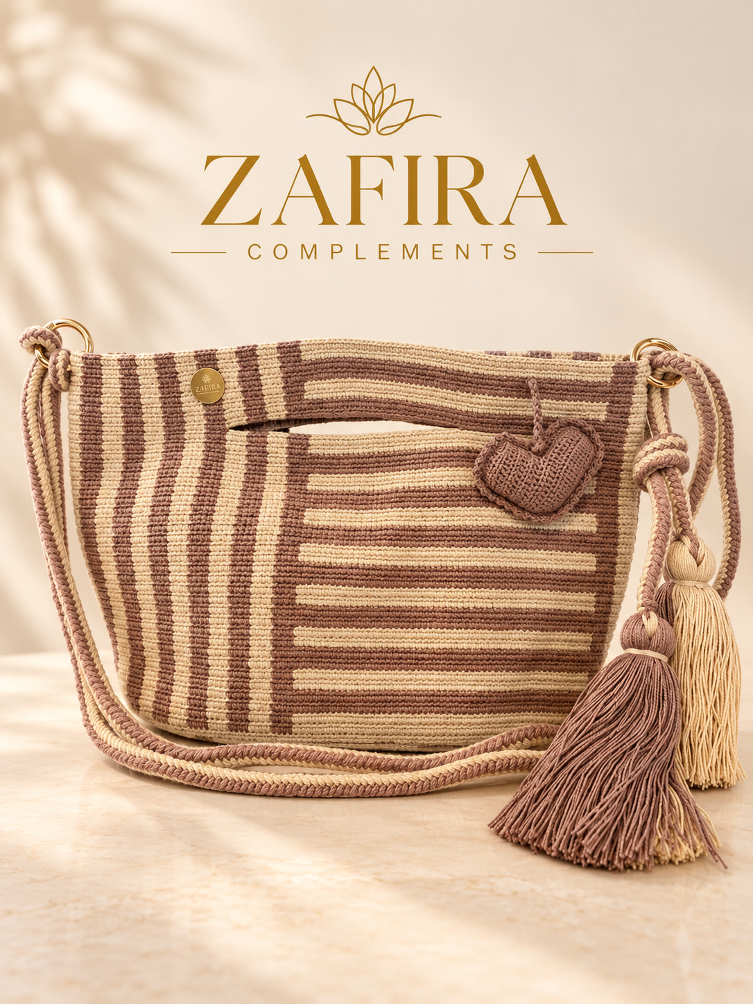 Medium Handmade Crochet Crossbody Bag with 3D Heart Charm Zafira Complements
