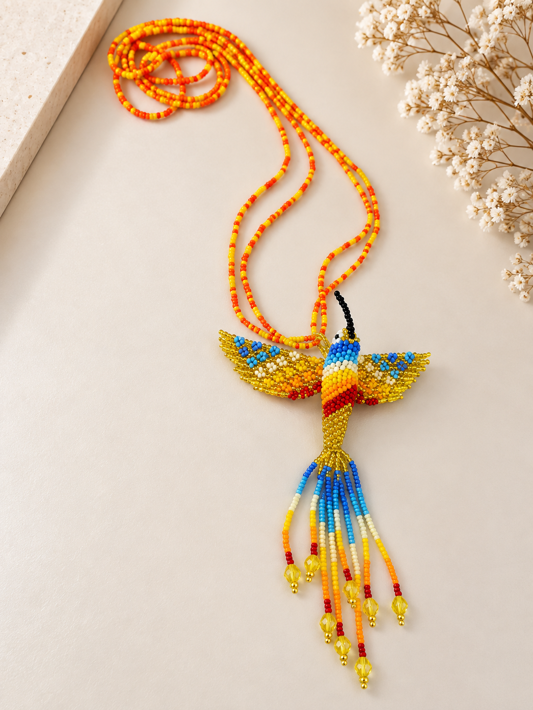 Hummingbird 3D Beaded Necklaces colors Artisan Boho Jewelry
