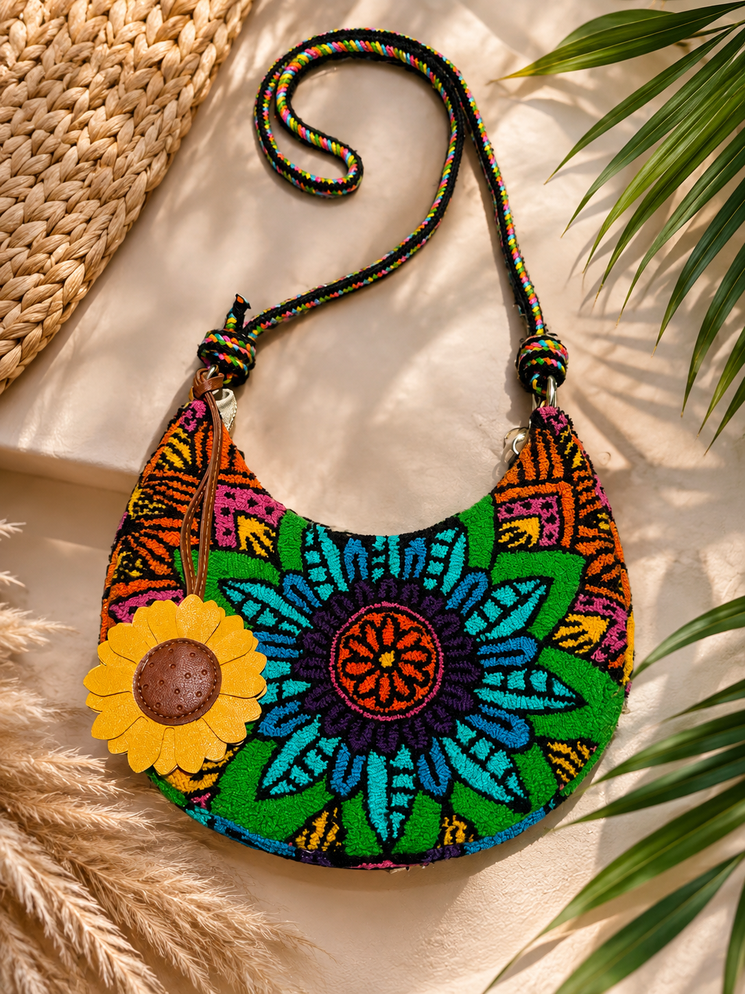 Tufted Embroidered Crossbody & Shoulder Bag | Adjustable Woven Strap