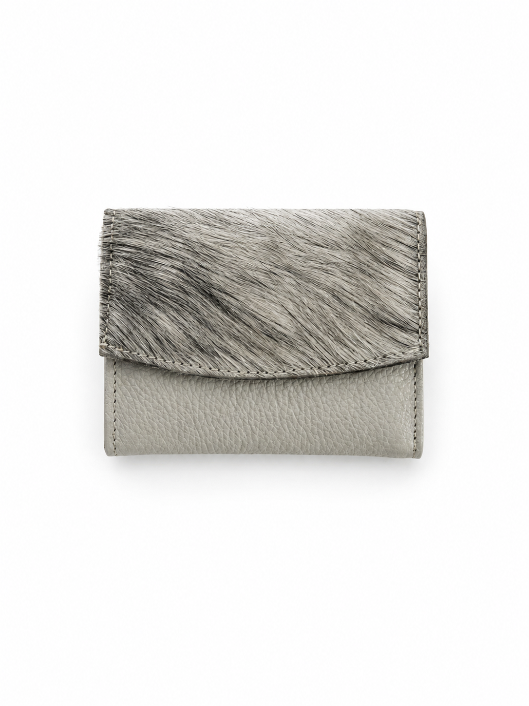 Genuine Cowhide Leather Card Holder Wallet with Zipper Hair-On Multiple Card Slots