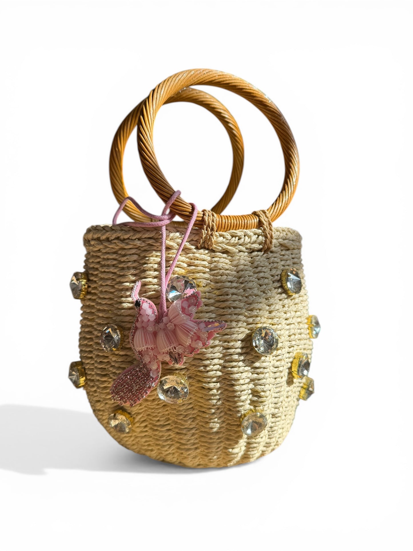 Handmade bucket bag with sparkling rhinestones + charm bag Elegant woven handbag