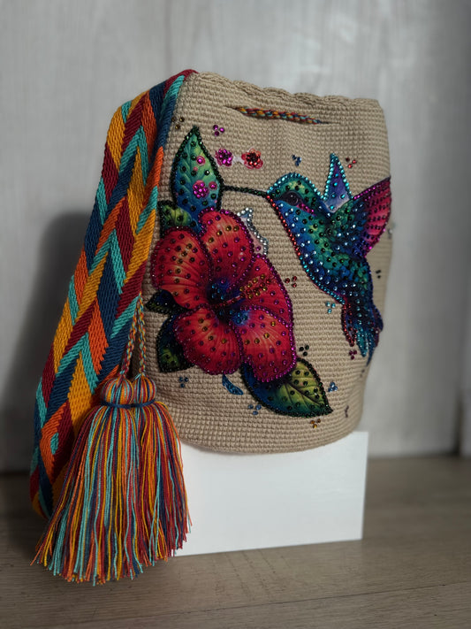 Wayuu Bag L colibrí Decorated Unique Handmade Artisan Bag