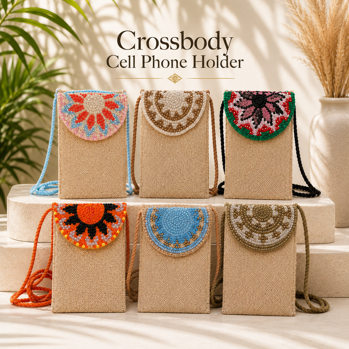 Handmade Phone Pouch decorated | Crossbody Cell Phone Holder with Inner Lining