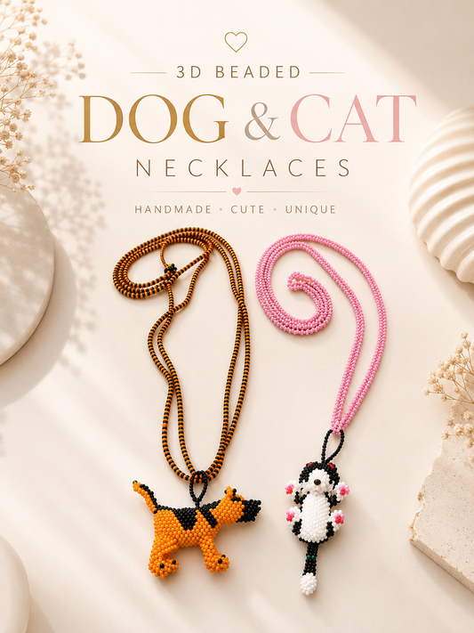 Handmade neckclace 3D Beaded dog and cat