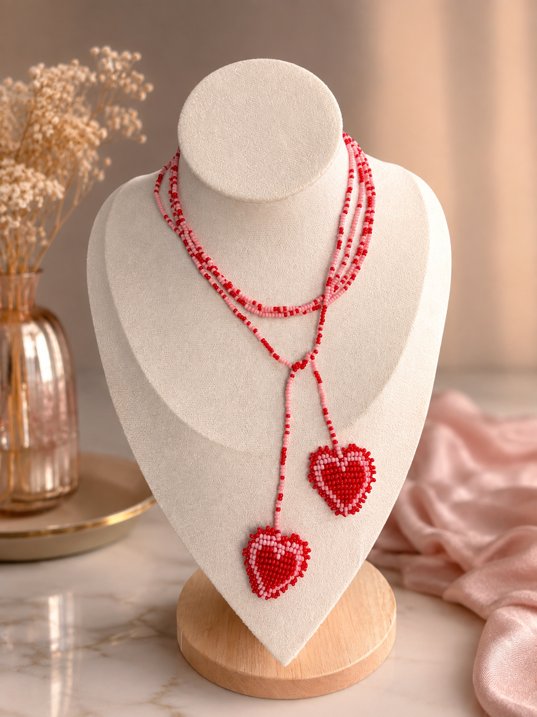 Hearts 3D Beaded Necklaces colors  Artisan Boho Jewelry