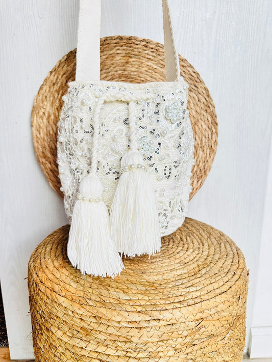 Embroidered Bag white luxury - Zafira Complements